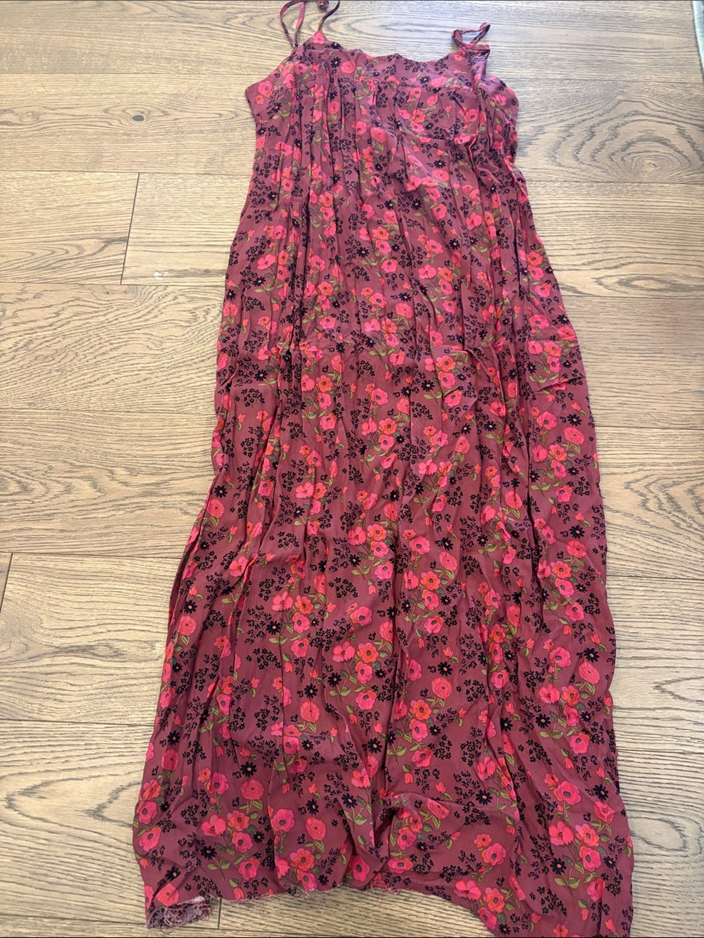 NATURAL LIFE Burgundy Floral Maxi Dress with Pink Flowers